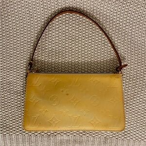 Louis Vuitton Yellow Monogram Vernis Wristlet Clutch